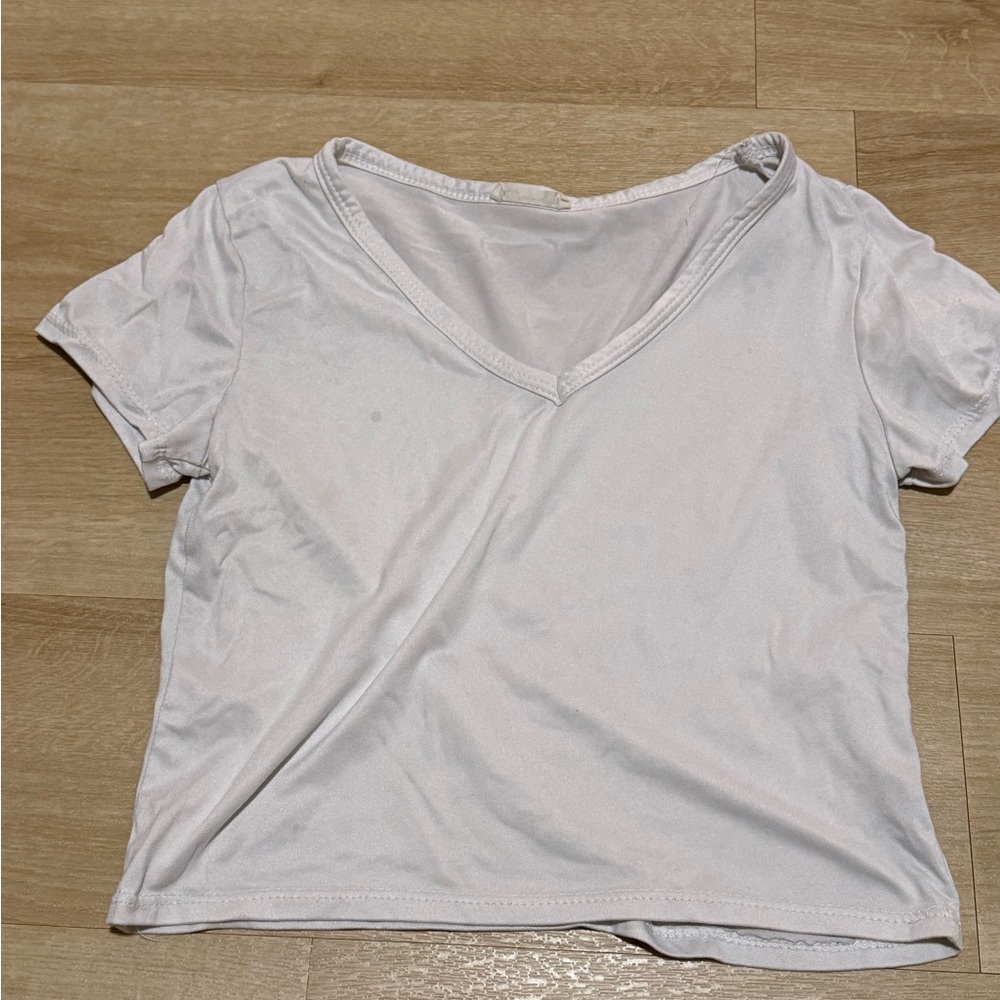 Athleta White V-Neck Short Sleeve Tee